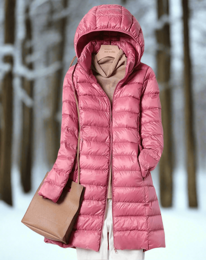 Water-Resistant Quilted Hooded Long Jacket