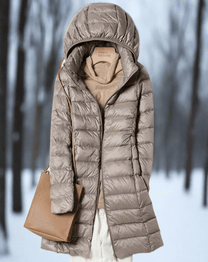 Water-Resistant Quilted Hooded Long Jacket