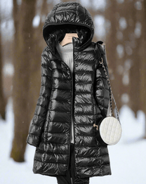 Water-Resistant Quilted Hooded Long Jacket