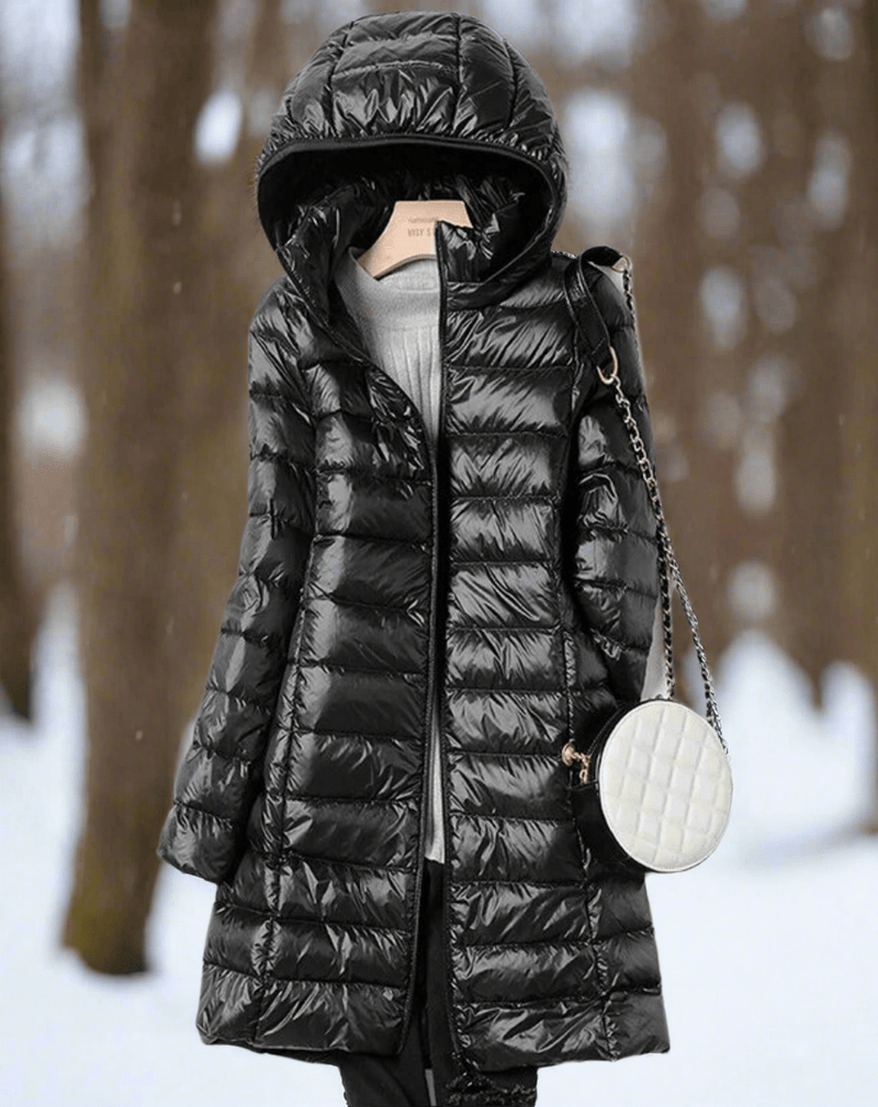 Water-Resistant Quilted Hooded Long Jacket