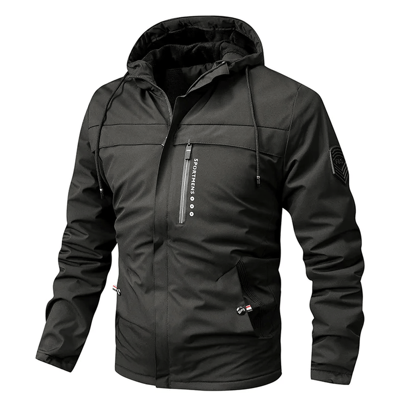 Water-Resistant Windproof Jacket With Fleece-Lined Hood