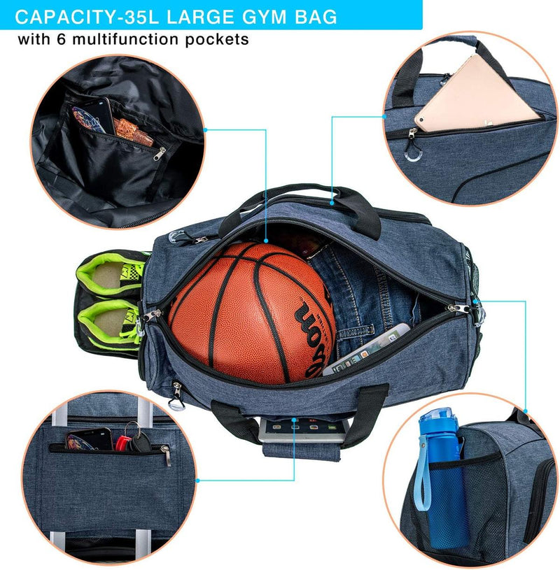 Waterproof 35L Sports Bag With Shoe Compartment And Wet Pocket