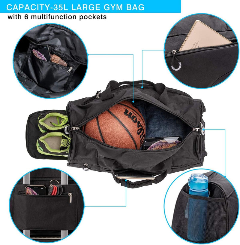 Waterproof 35L Sports Bag With Shoe Compartment And Wet Pocket