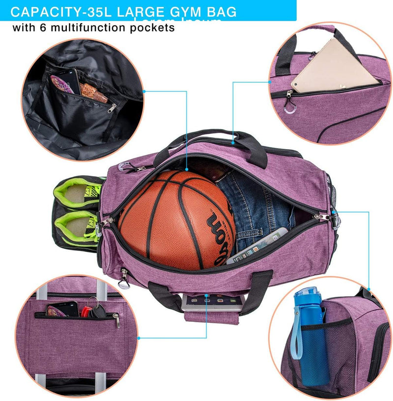 Waterproof 35L Sports Bag With Shoe Compartment And Wet Pocket