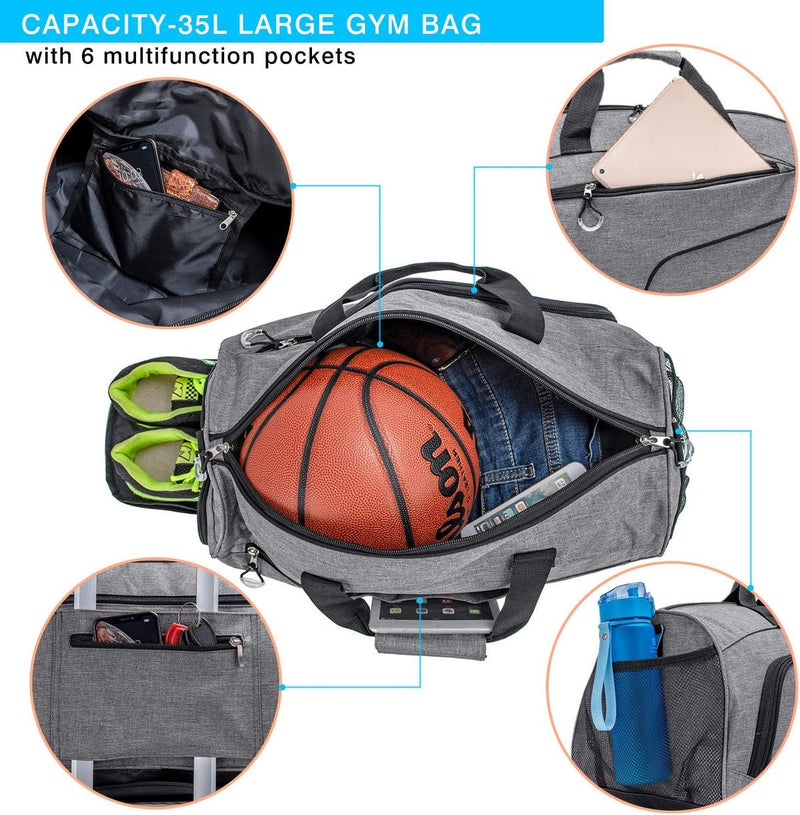 Waterproof 35L Sports Bag With Shoe Compartment And Wet Pocket