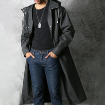 Waterproof Black Hooded Long Coat