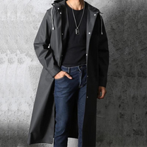 Waterproof Black Hooded Long Coat