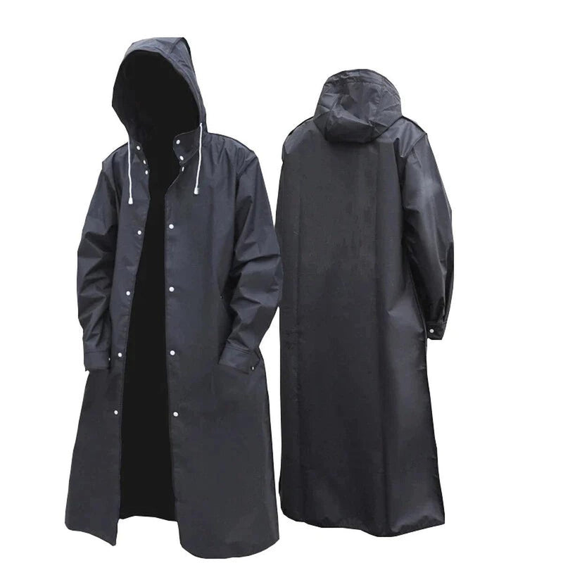 Waterproof Black Hooded Long Coat