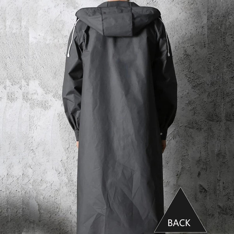 Waterproof Black Hooded Long Coat