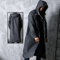 Waterproof Black Hooded Long Coat