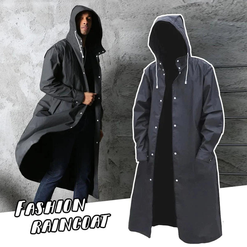Waterproof Black Hooded Long Coat