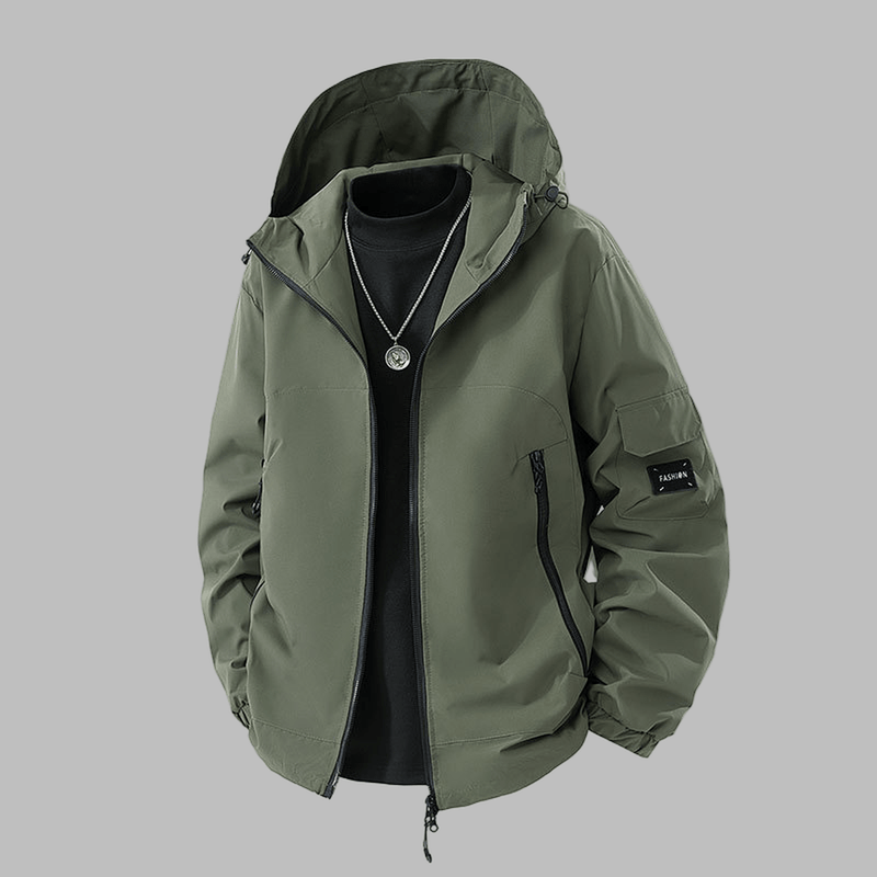Waterproof Casual Hooded Jacket With Zip Pockets