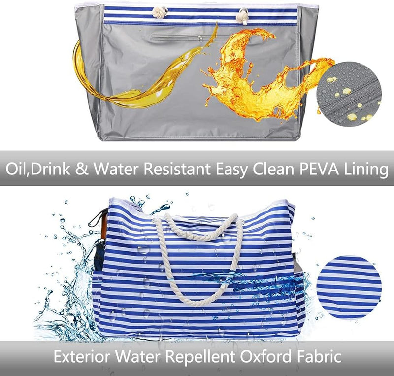 Waterproof Extra Large Beach Tote Bag With Bonus Travel Pouch