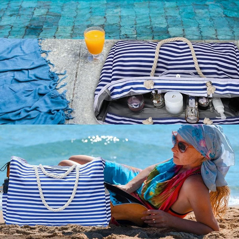 Waterproof Extra Large Beach Tote Bag With Bonus Travel Pouch