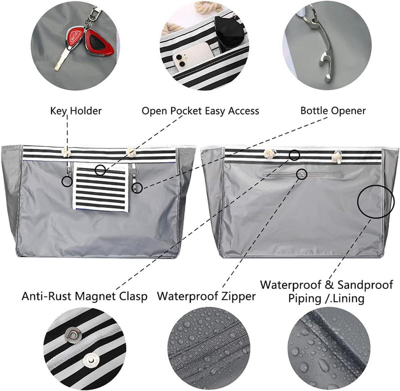 Waterproof Extra Large Beach Tote Bag With Bonus Travel Pouch