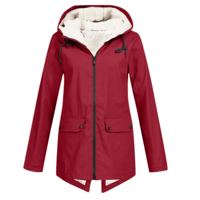 Waterproof Hooded Trench Coat With Fleece Lining