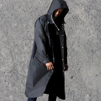Waterproof Knee-Length Raincoat With Adjustable Hood