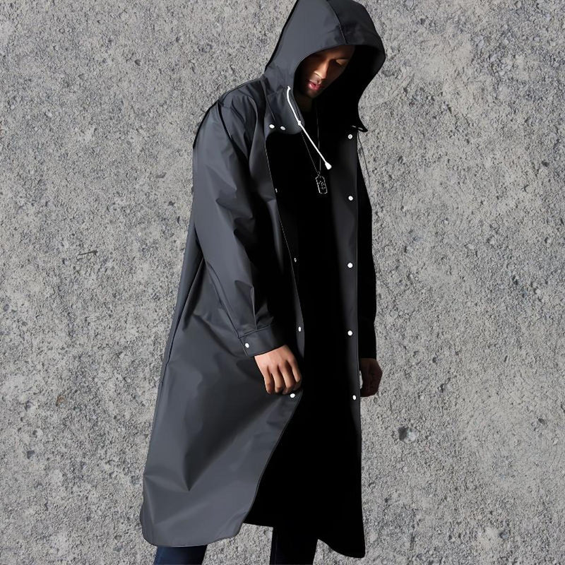 Waterproof Knee-Length Raincoat With Adjustable Hood