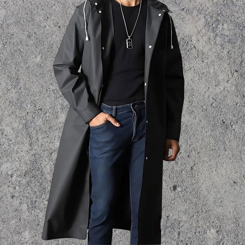 Waterproof Knee-Length Raincoat With Adjustable Hood
