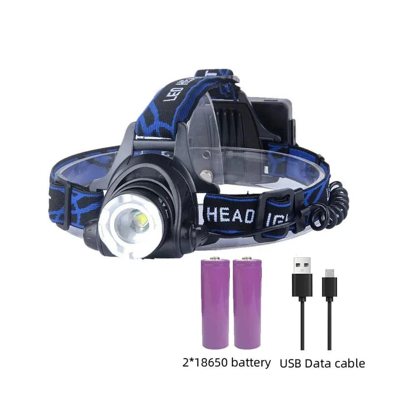 Waterproof LED Headlamp With Zoom &amp; Rechargeable Battery For Outdoor Activities