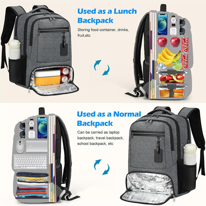 Waterproof Laptop And Lunch Backpack With USB Charging Port
