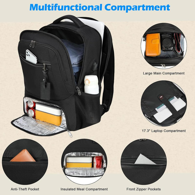 Waterproof Laptop And Lunch Backpack With USB Charging Port