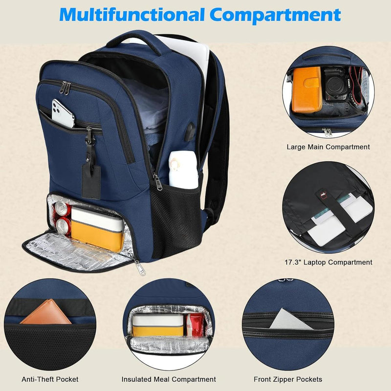 Waterproof Laptop And Lunch Backpack With USB Charging Port