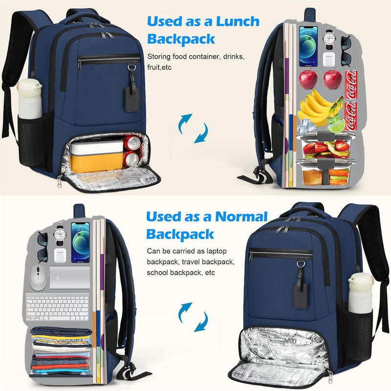 Waterproof Laptop And Lunch Backpack With USB Charging Port