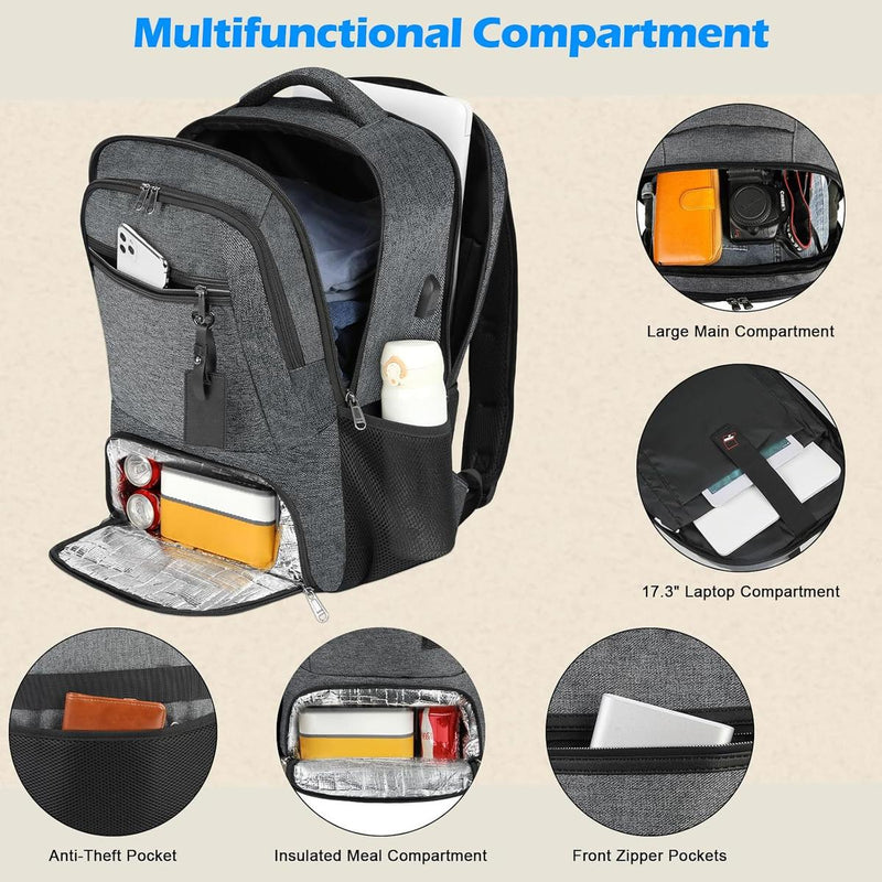 Waterproof Laptop And Lunch Backpack With USB Charging Port