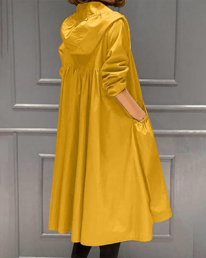Waterproof Long Hooded Trench Coat for Autumn and Winter