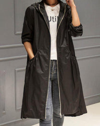 Waterproof Long Hooded Trench Coat for Autumn and Winter