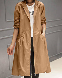 Waterproof Long Hooded Trench Coat for Autumn and Winter