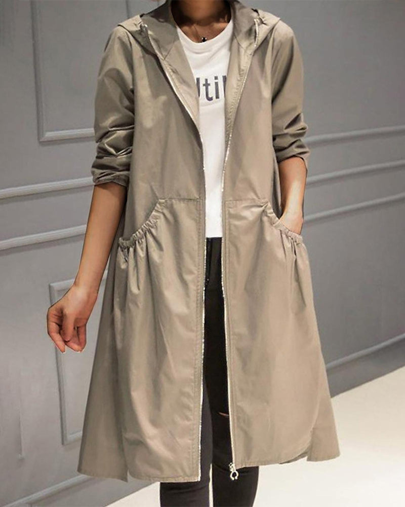 Waterproof Long Hooded Trench Coat for Autumn and Winter