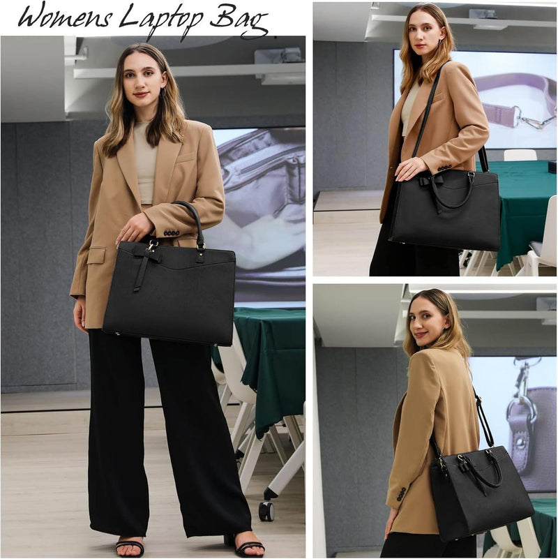 Waterproof PU Leather Laptop Bag For Women With Multi-Compartment Design
