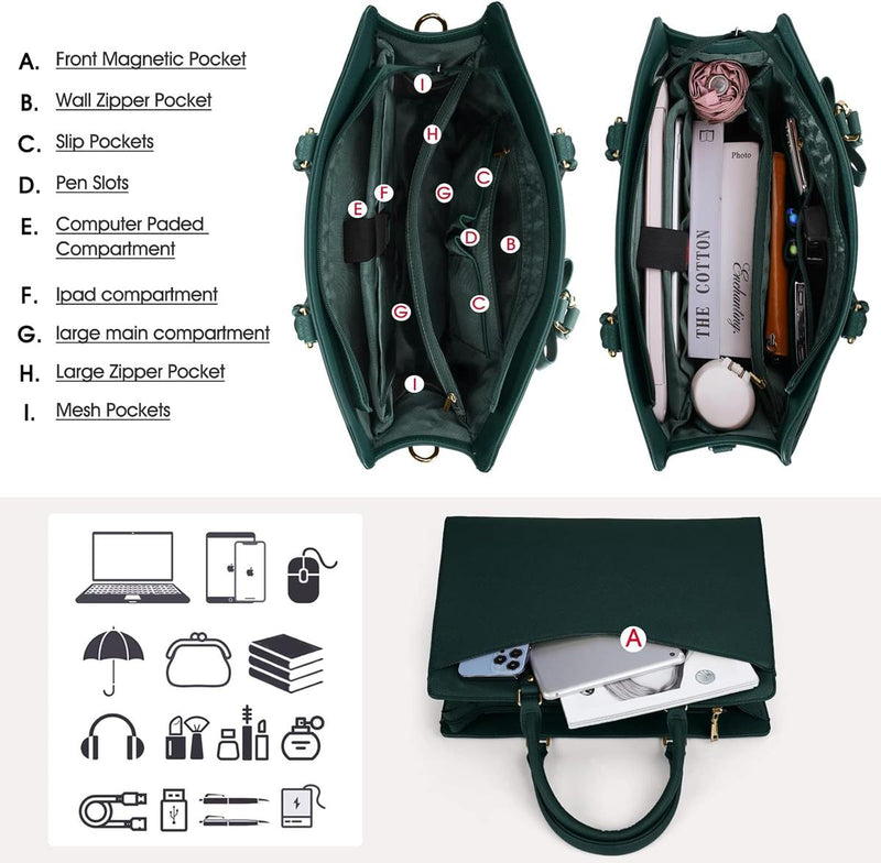 Waterproof PU Leather Laptop Bag For Women With Multi-Compartment Design