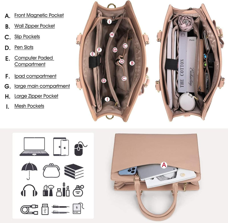 Waterproof PU Leather Laptop Bag For Women With Multi-Compartment Design