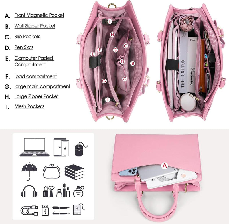 Waterproof PU Leather Laptop Bag For Women With Multi-Compartment Design