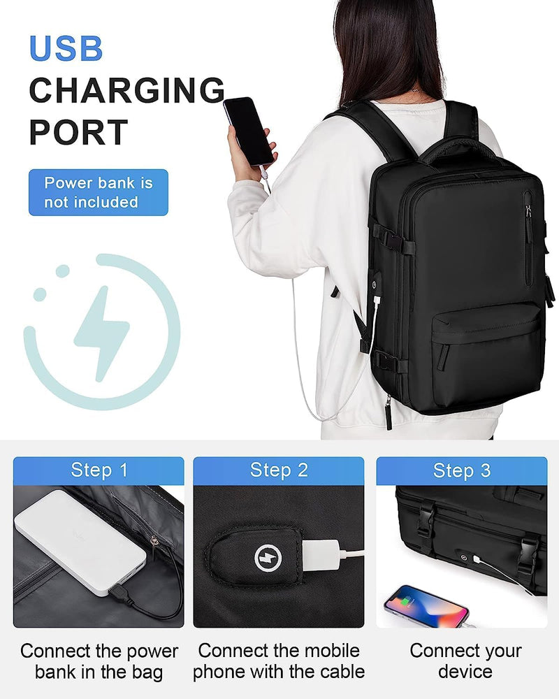 Waterproof Travel Backpack With Shoe Compartment And USB Charging Port For 14&quot; Laptop