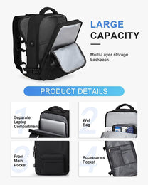 Waterproof Travel Backpack With Shoe Compartment And USB Charging Port For 14&quot; Laptop