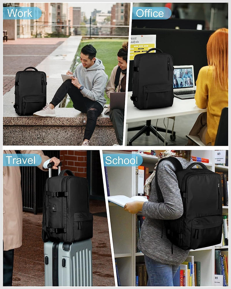 Waterproof Travel Backpack With Shoe Compartment And USB Charging Port For 14&quot; Laptop