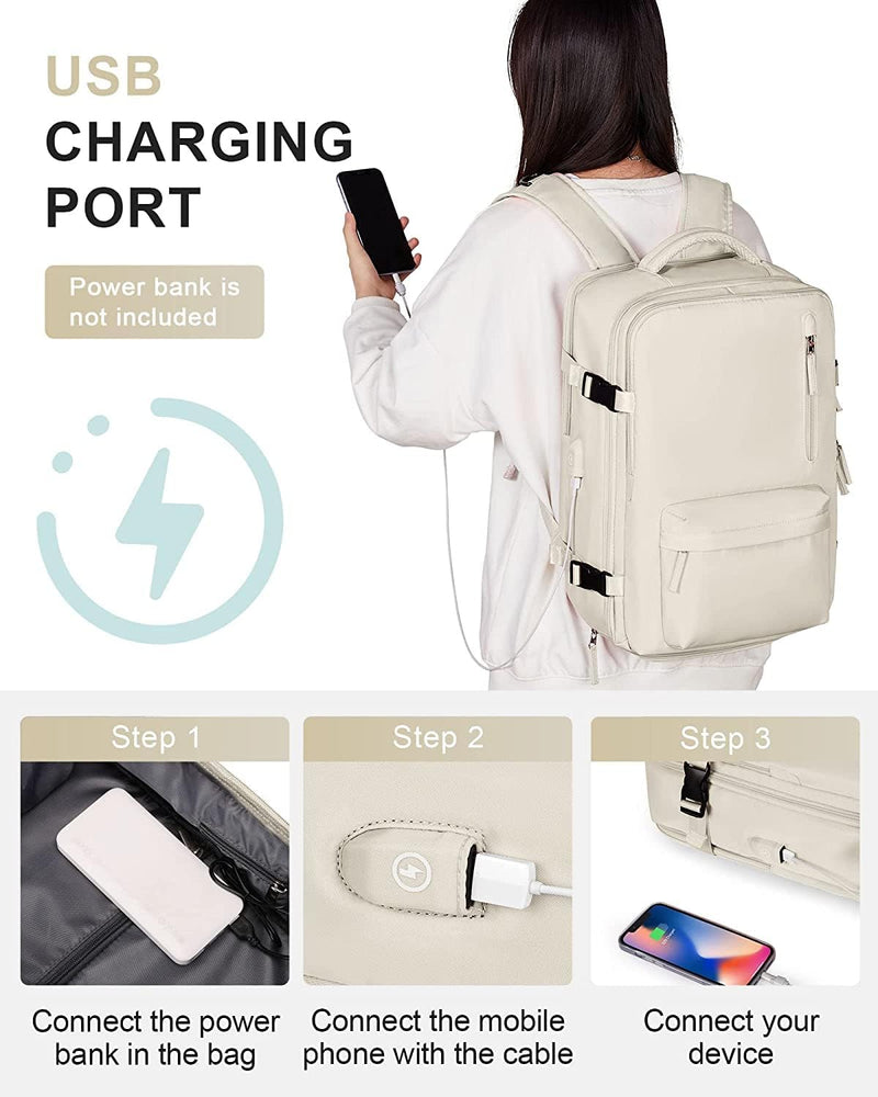 Waterproof Travel Backpack With Shoe Compartment And USB Charging Port For 14&quot; Laptop