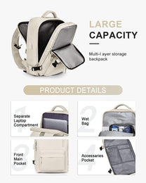 Waterproof Travel Backpack With Shoe Compartment And USB Charging Port For 14&quot; Laptop