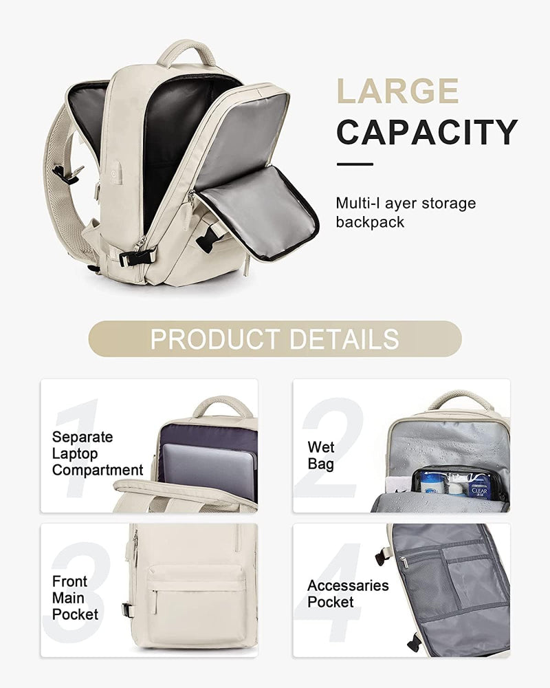 Waterproof Travel Backpack With Shoe Compartment And USB Charging Port For 14&quot; Laptop