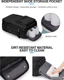 Waterproof Travel Backpack With Shoe Compartment And USB Charging Port For 14&quot; Laptop