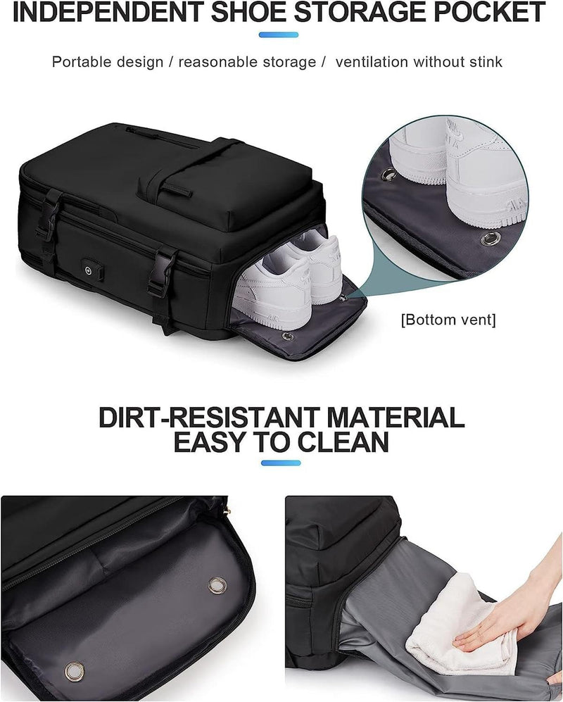 Waterproof Travel Backpack With Shoe Compartment And USB Charging Port For 14&quot; Laptop