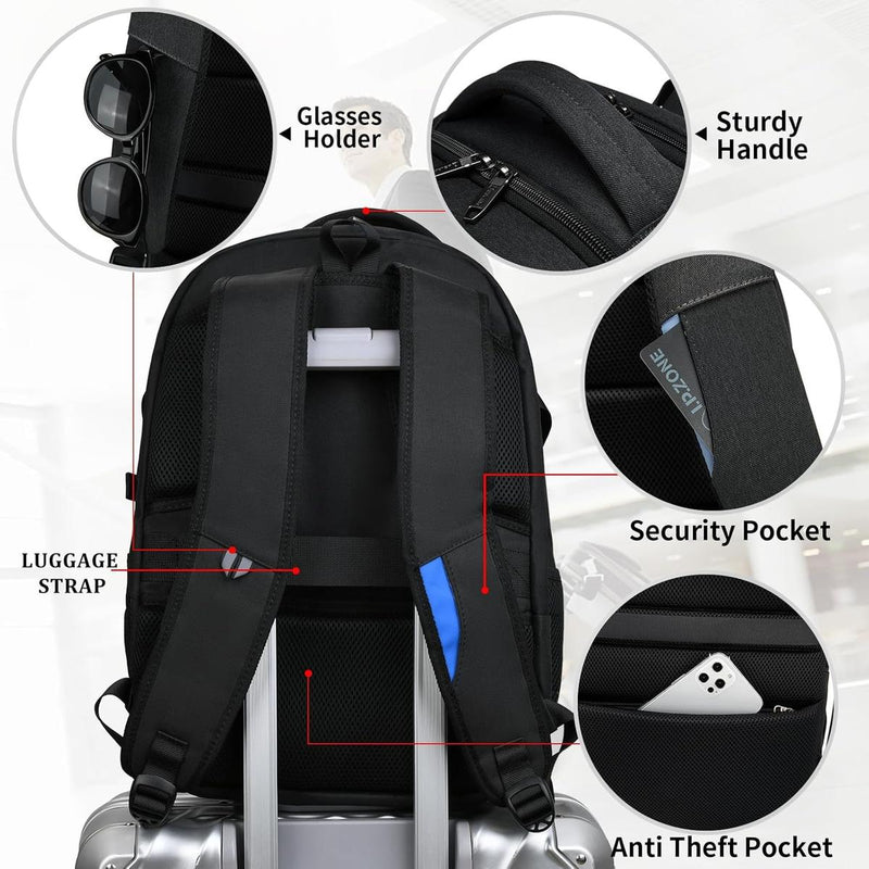 Waterproof Travel Laptop Backpack With USB Port And Organised Storage