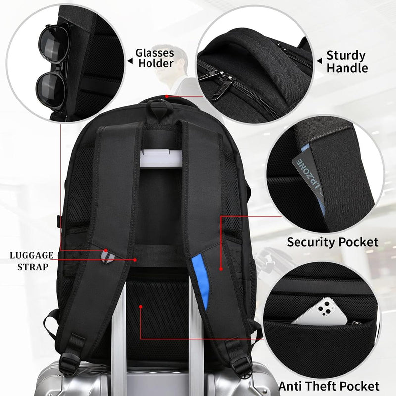 Waterproof Travel Laptop Backpack With USB Port And Organised Storage