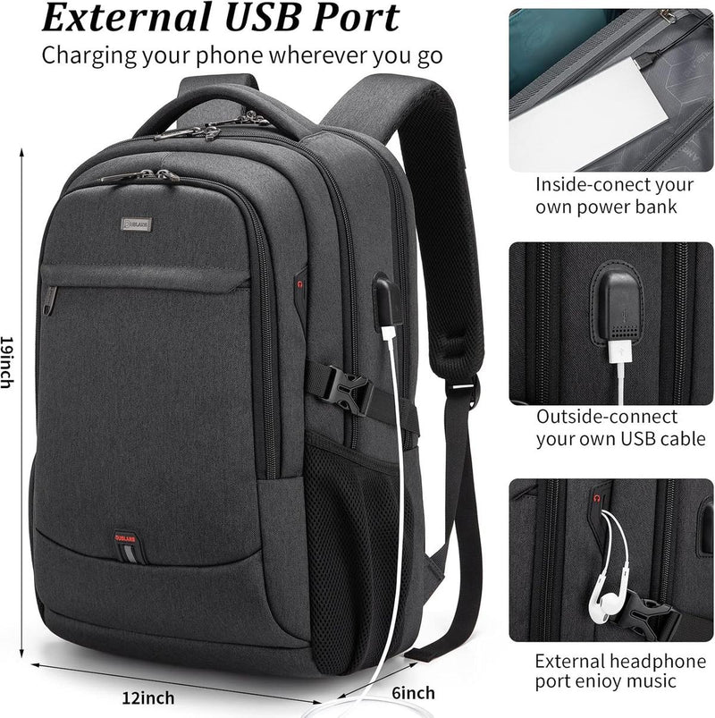 Waterproof Travel Laptop Backpack With USB Port And Organised Storage