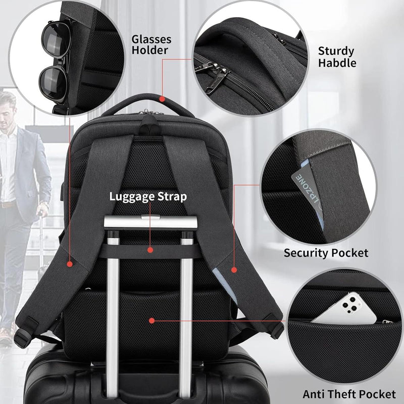 Waterproof Travel Laptop Backpack With USB Port And Organised Storage