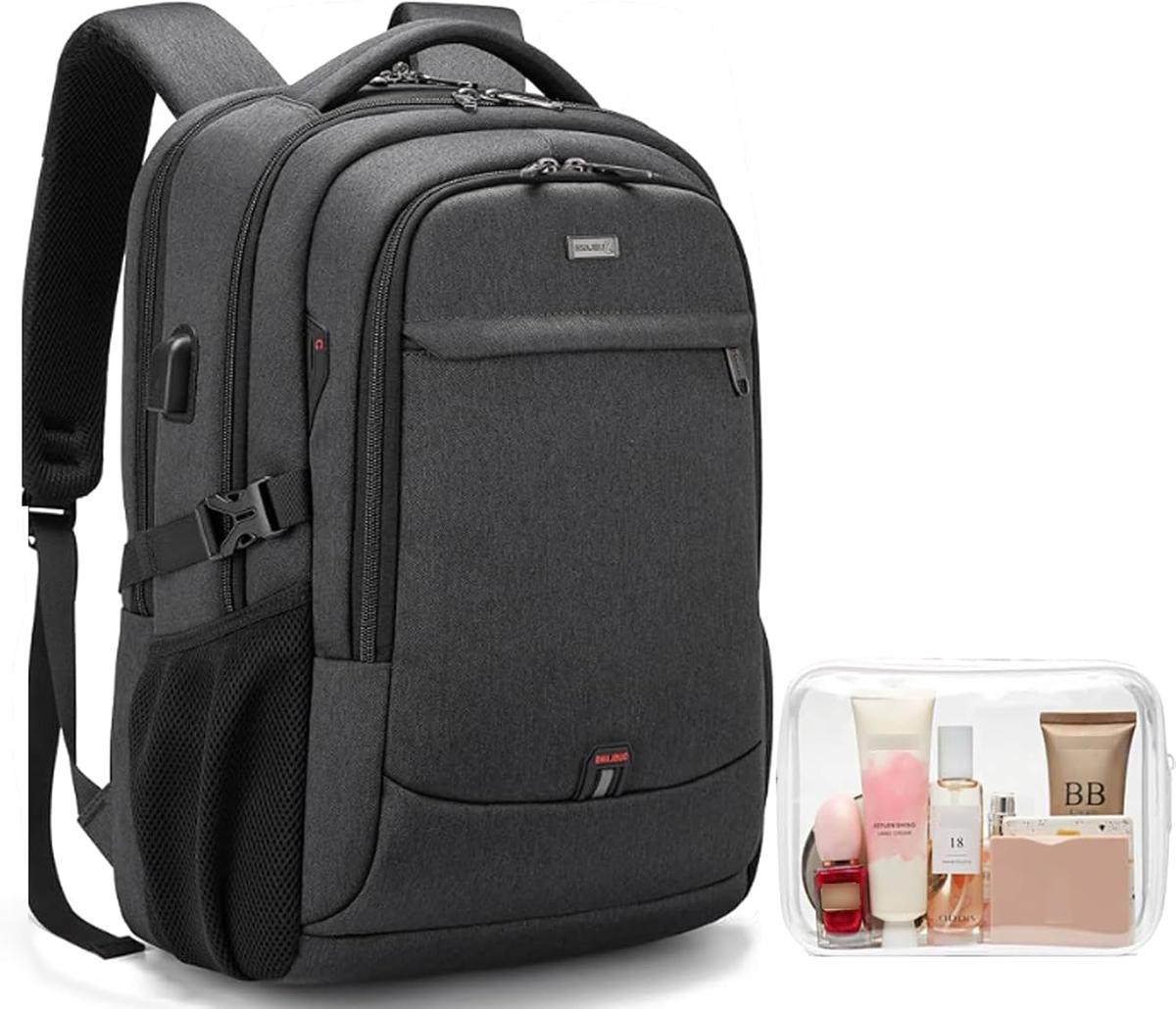 Backpack with transparent toiletry bag for cosmetics